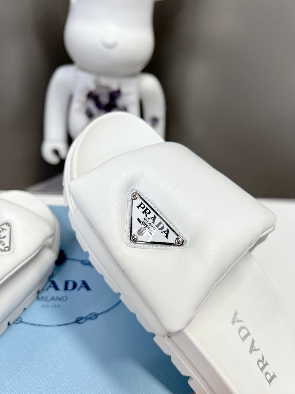 Prada Soft Padded Nappa Leather Slides White 1Xx6482Dl8F0009F020 view 10