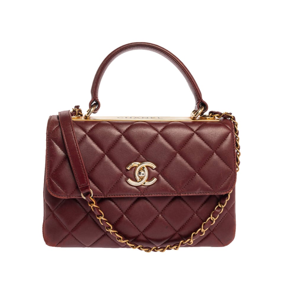 Chanel Flap Bag With Top Handle Burgundy 25Cm/9.8in