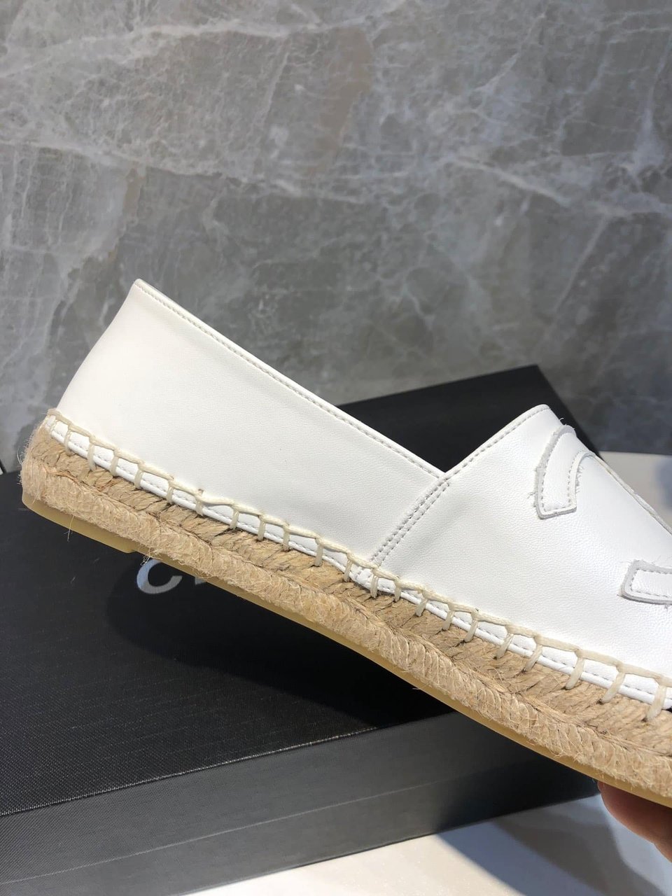Chanel Embroidered Espadrille Leather Black Cap Toe Flats White Cc view 9