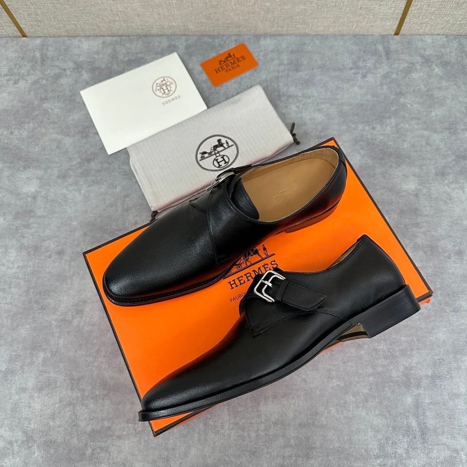 Hermès Norris Black Evercolor Leather Derby- Shoes for Men view 4