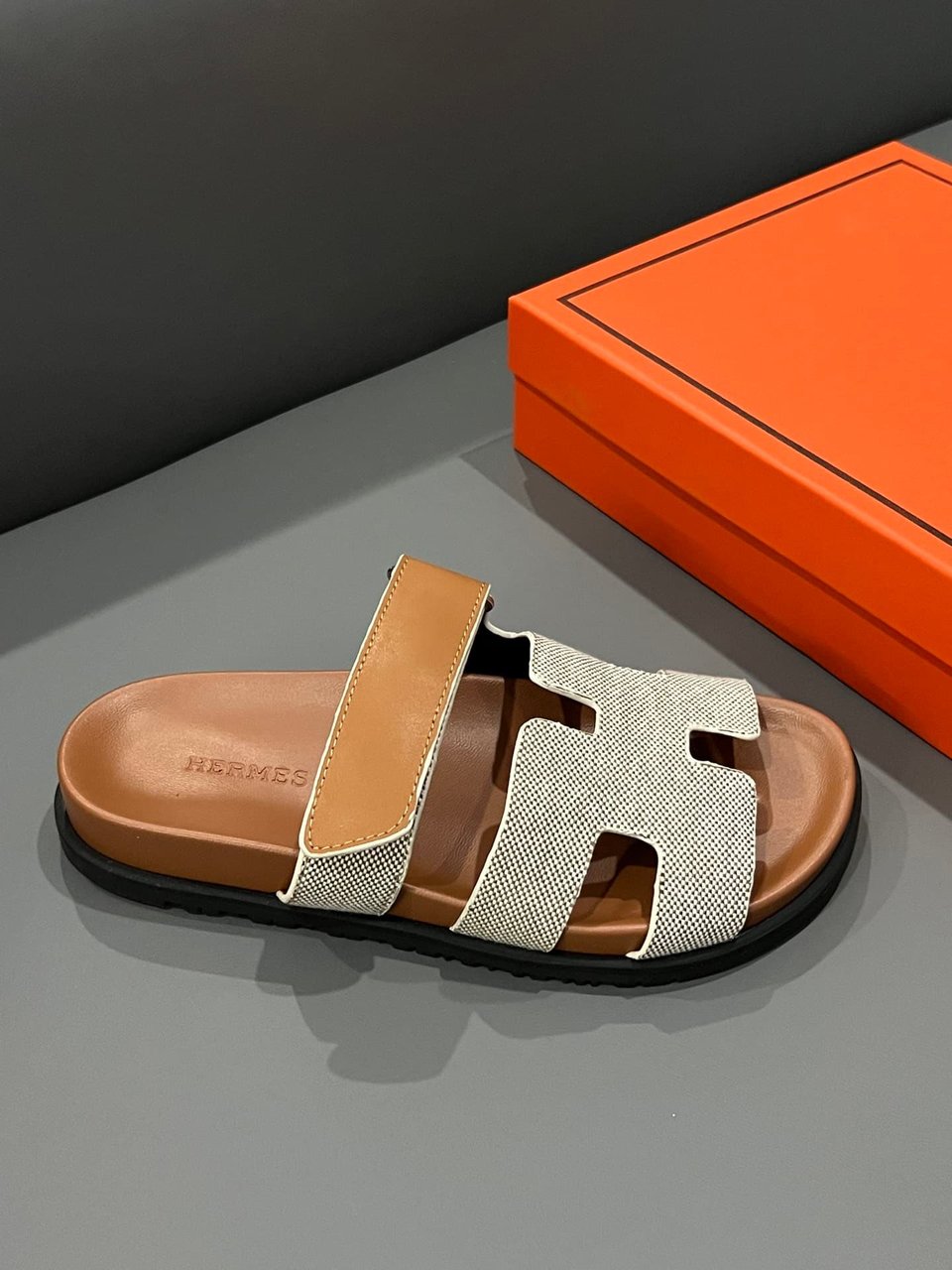 Hermes Chypre Sandal Prunoir Canvas Natural view 8