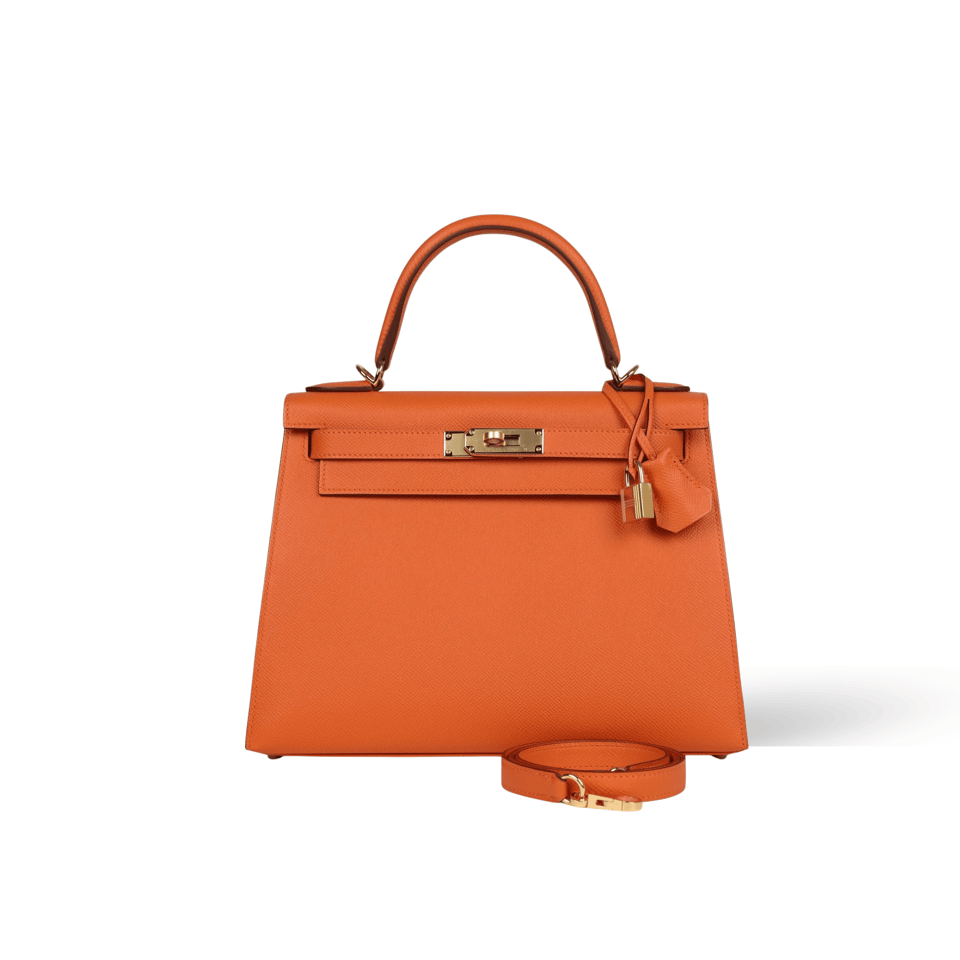 Hermes Kelly 25 Bag In Gold Orange Epsom Leather For Women 25cm/10in view 2