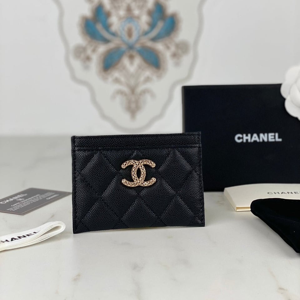 Chanel Card Holder 19.5 Black Grained Calfskin Gold Icon view 2