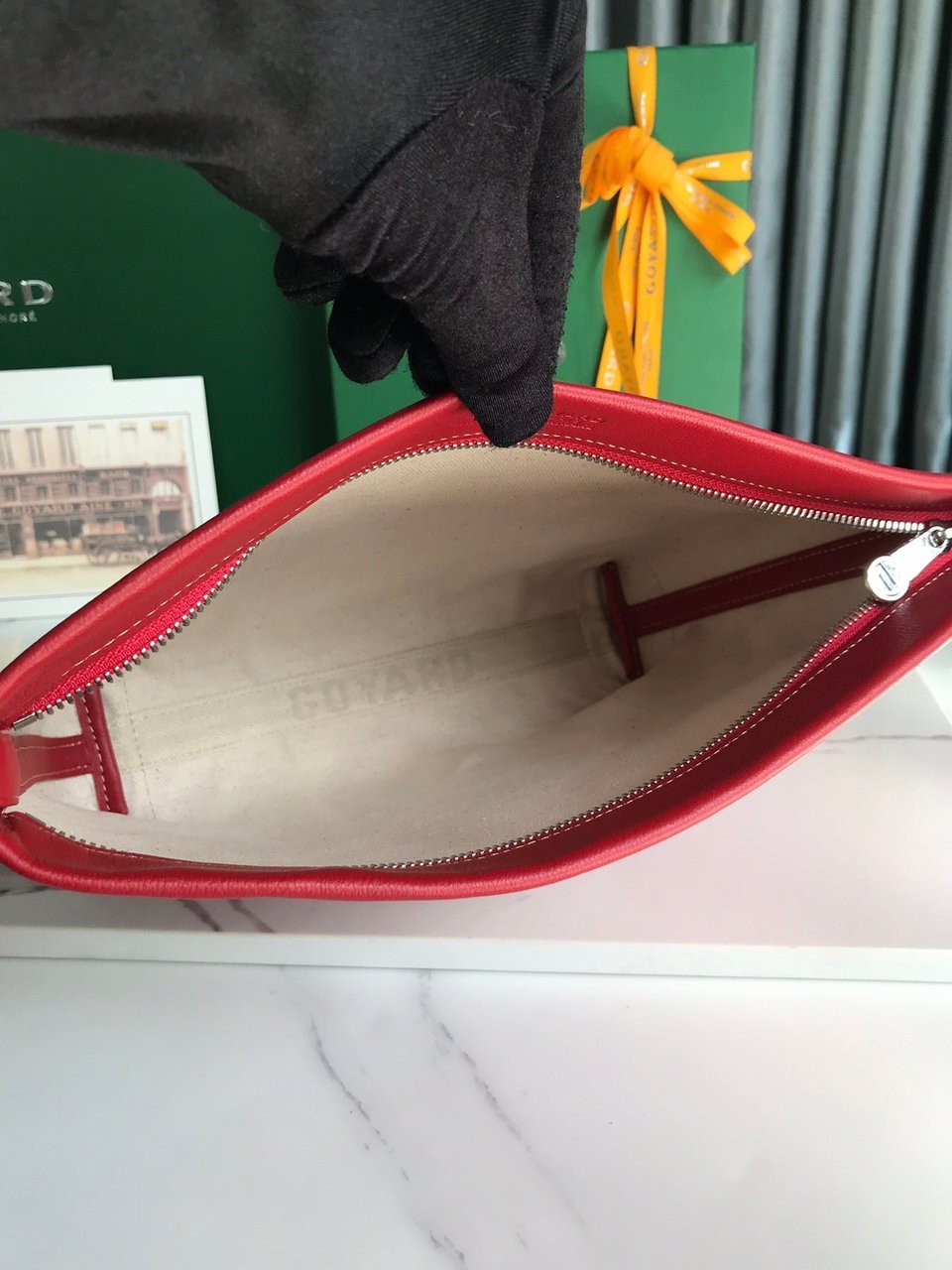 Goyard Conti Pouch 24cm Classic Red Lambskin And Goyardine Canvas view 4