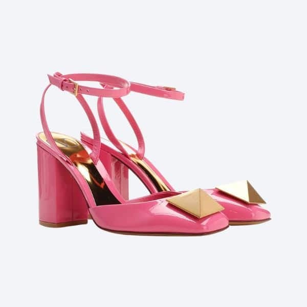 Valentino One Stud Pump In Patent Leather 90Mm Pink Xw2S0Dt4Laf view 2