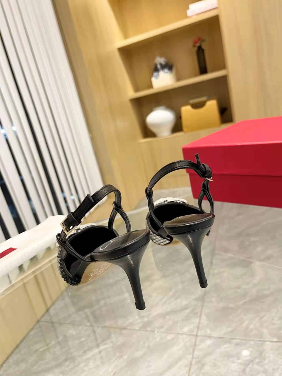Valentino Vlogo Signature Back Strap Crystal High Heels Black Ws0R01Ewkzrn view 4
