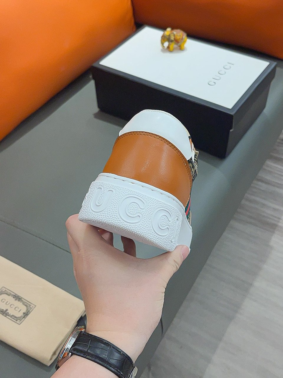 Gucci Screener Gg High Top Sneaker Leather With Orange view 8