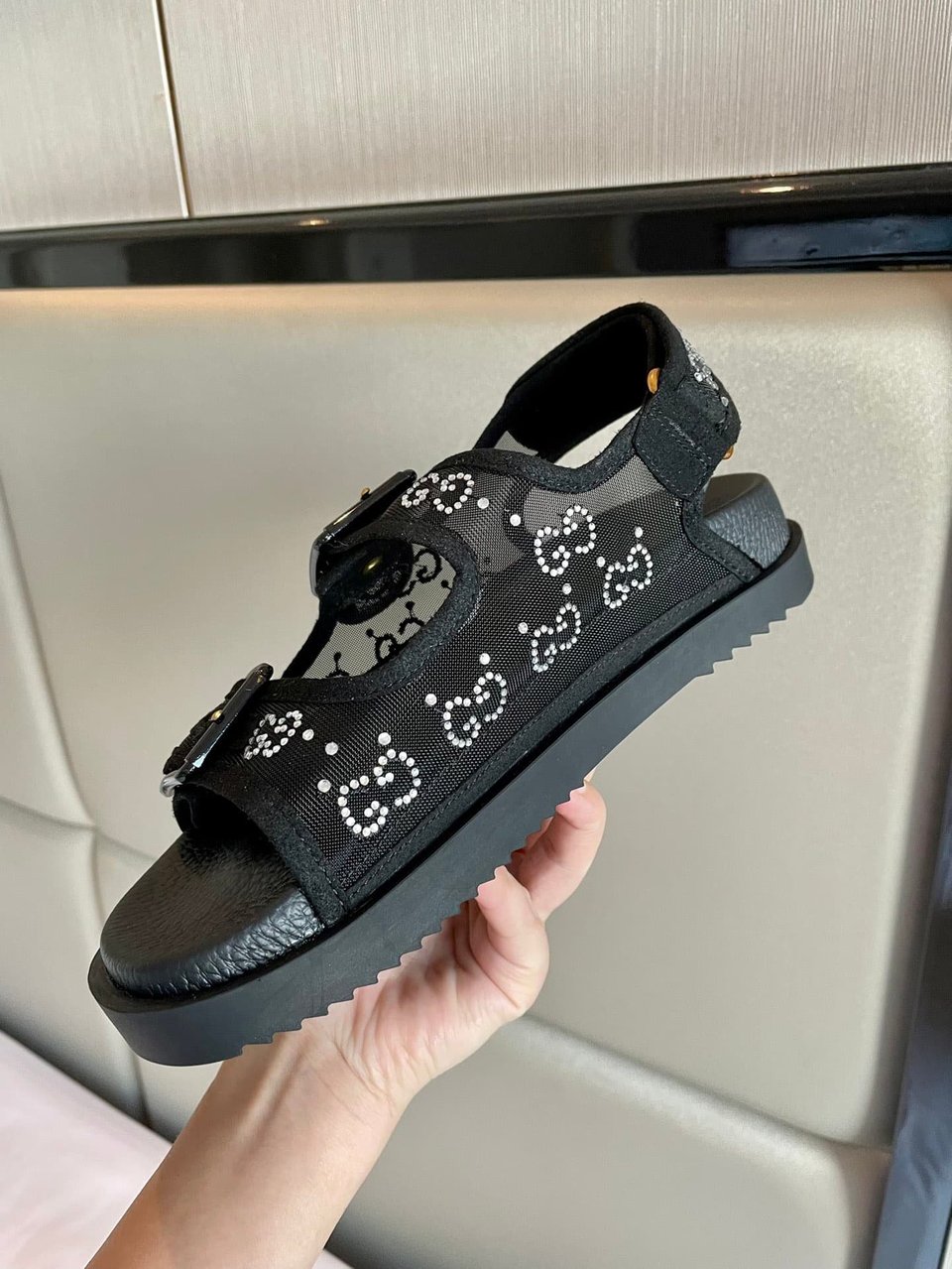 Gucci Gg Sandal With Crystals Black 701158 F13A0 1000 view 4