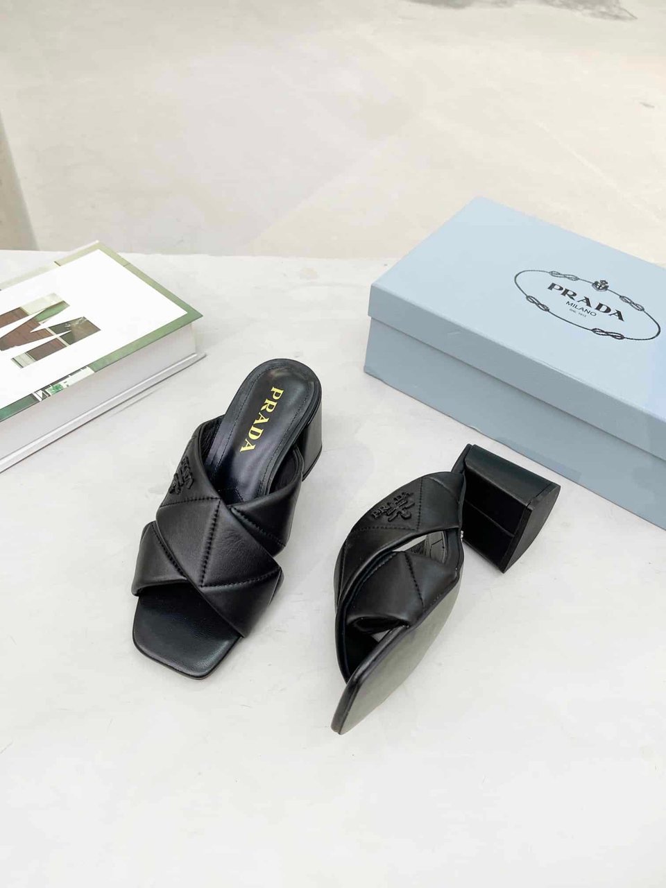 Prada Crossover Nappa Leather Sandals In Black view 9