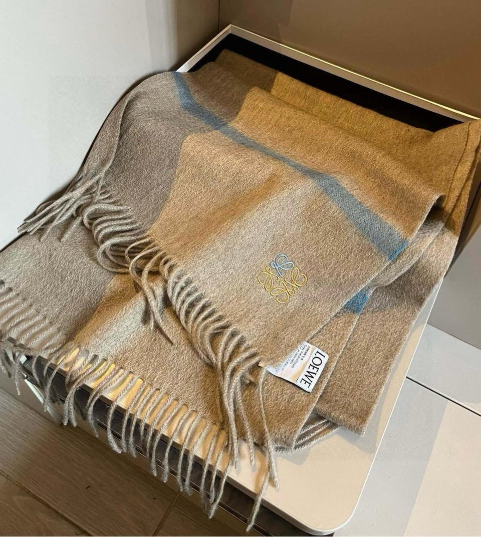 Loewe Mohair Scarf Stripe Beige Blue For Women 180cm view 4