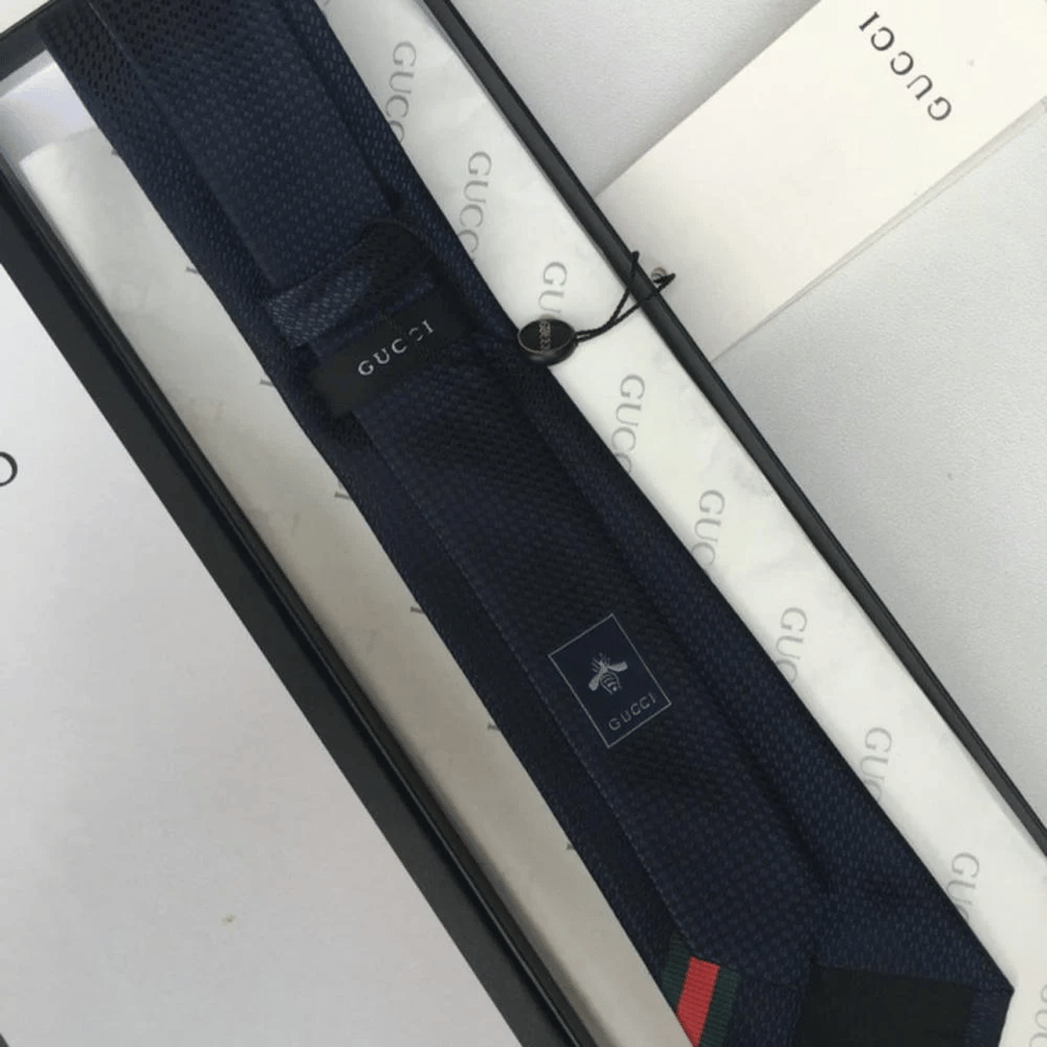 Gucci Bee Pattern Blue Canvas Tie For Men view 4