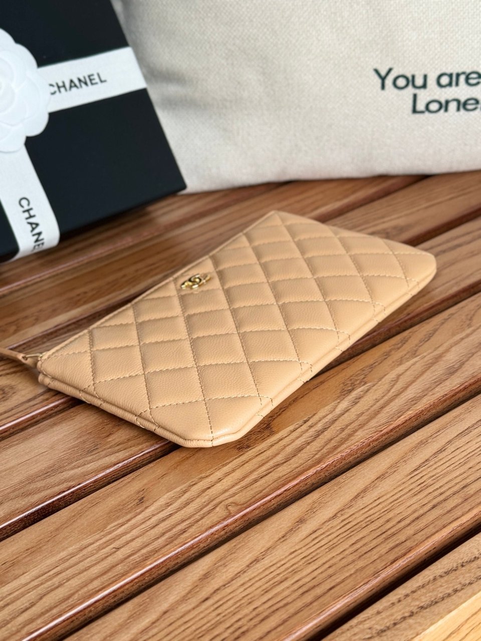 Chanel Zipped Wallet 20Cm Dark Beige Quilted Caviar Gold Hardware view 5