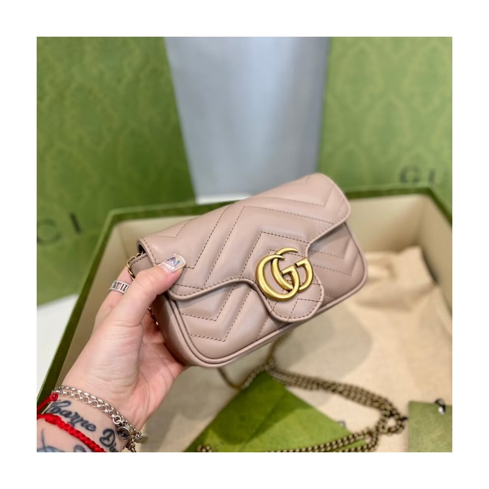 Gucci GG Marmont Matelasse Chevron Leather Super Mini Bag Nude Pink view 9