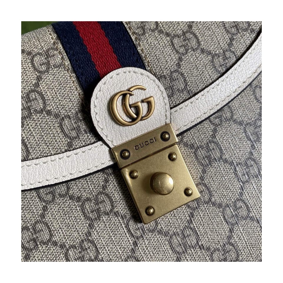 Gucci Ophidia Small Top Handle Bag With Web White view 5