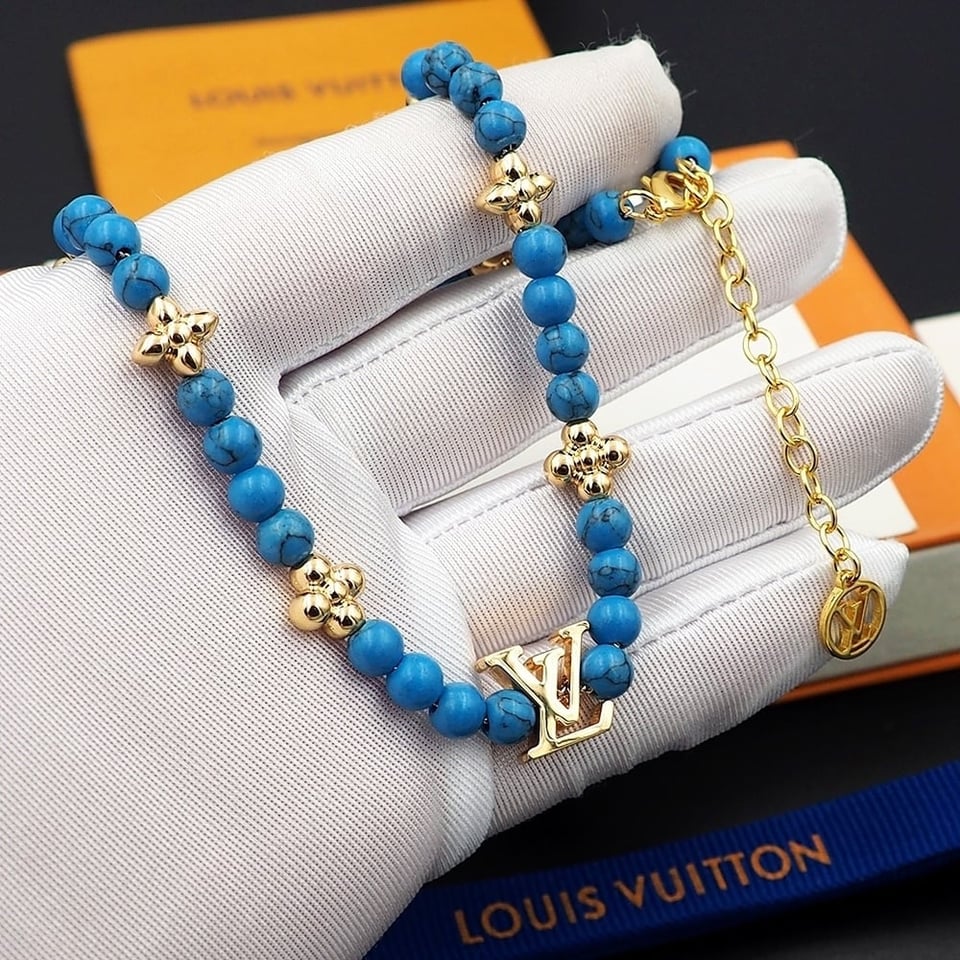 Louis Vuitton Turquoise Pearl Necklace Blue view 10