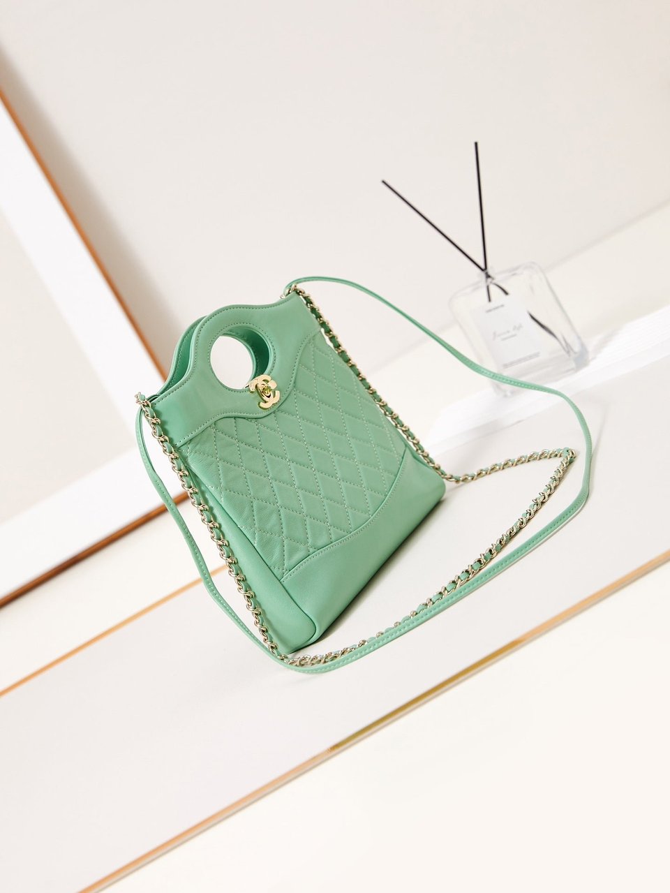 Chanel 24S31 Mini Shopping Bag 22Cm Light Green Lambskin Gold Hardware view 10