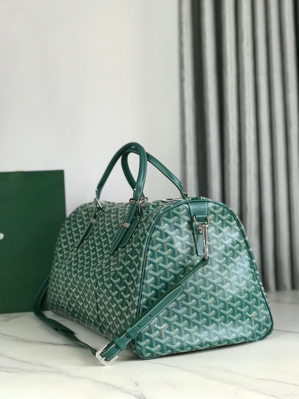 Goyard Boston 50cm Bag Green Goyardine Canvas And Calfskin Trim view 9
