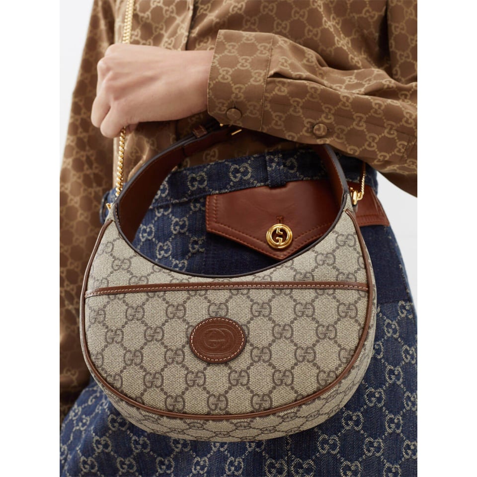 Gucci Half-Moon-Shaped Mini Bag with Interlocking G Brown view 6