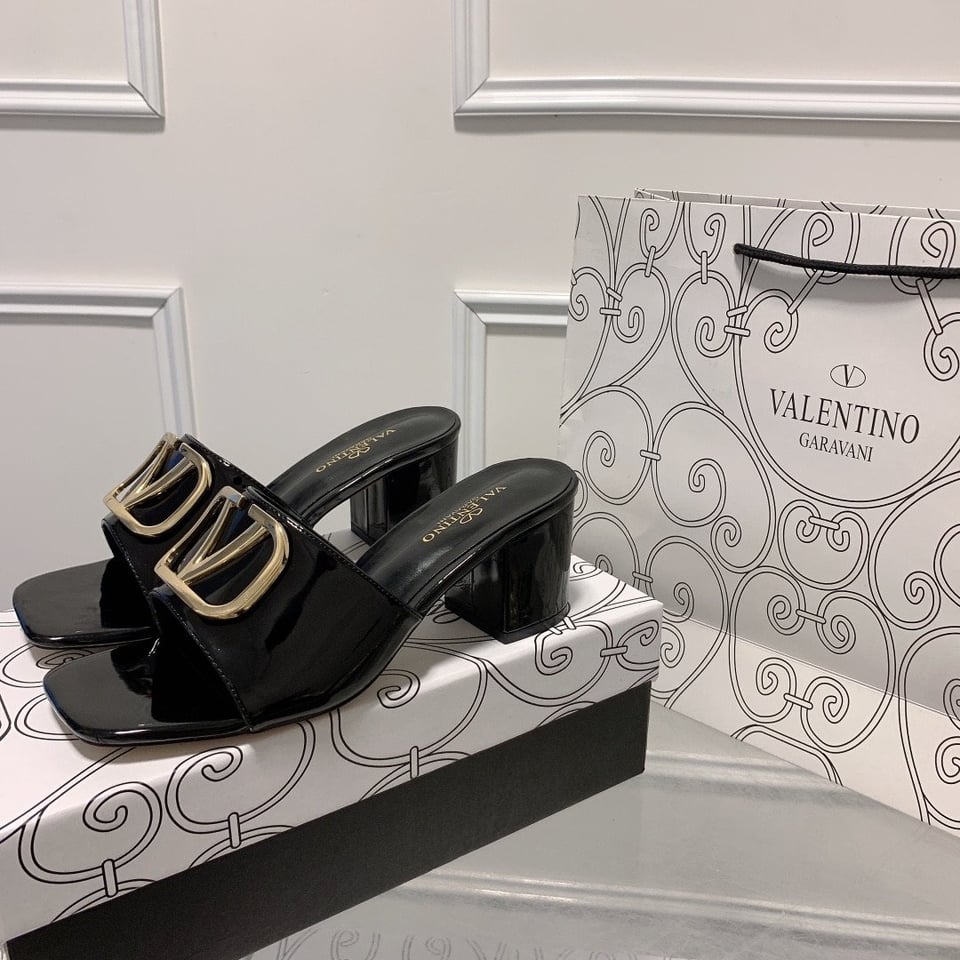 Valentino Vlogo Signature Square Toe Middle Heel Black Slide Sandal view 10