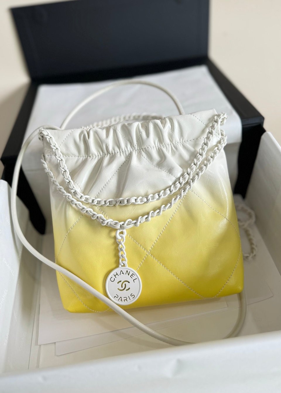 Chanel Hobo Mini 20Cm Yellow White Lambskin view 8