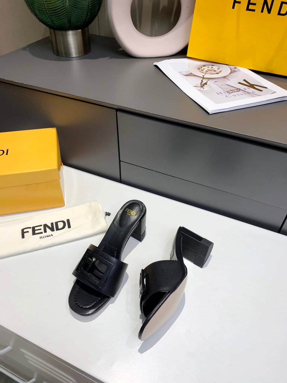 Fendi Signature Leather High Heel Black view 7