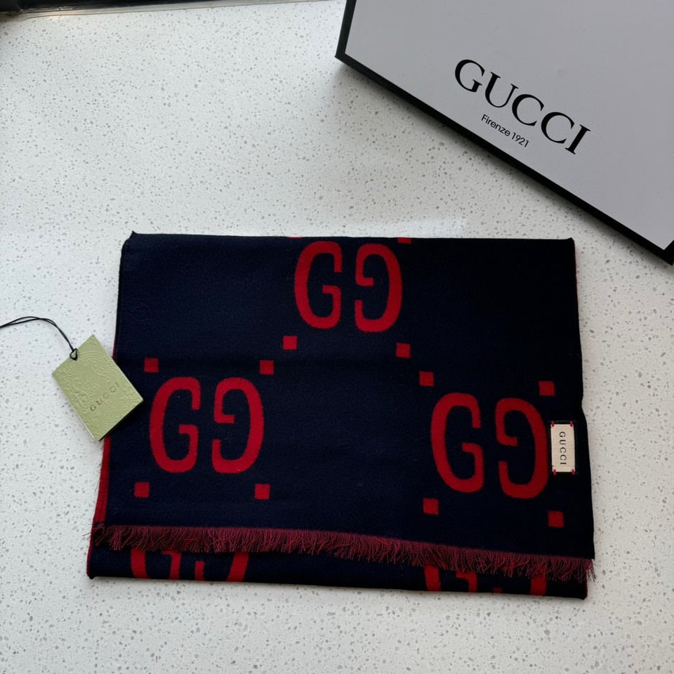 Gucci Cashmere Scarf Pattern Red Blue For Women 190cm view 5