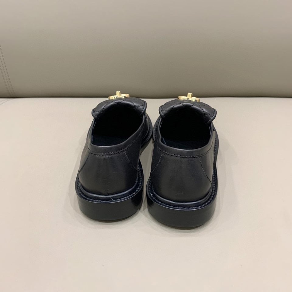 Chanel Quilted Leather Loafers Black with Gold CC Logo view 5