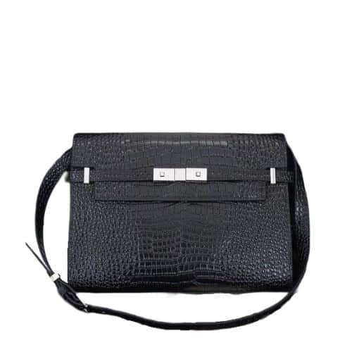 Saint Laurent Manhattan Shoulder Bag In Crocodile Embossed Shiny Black Silver 25Cm view 2