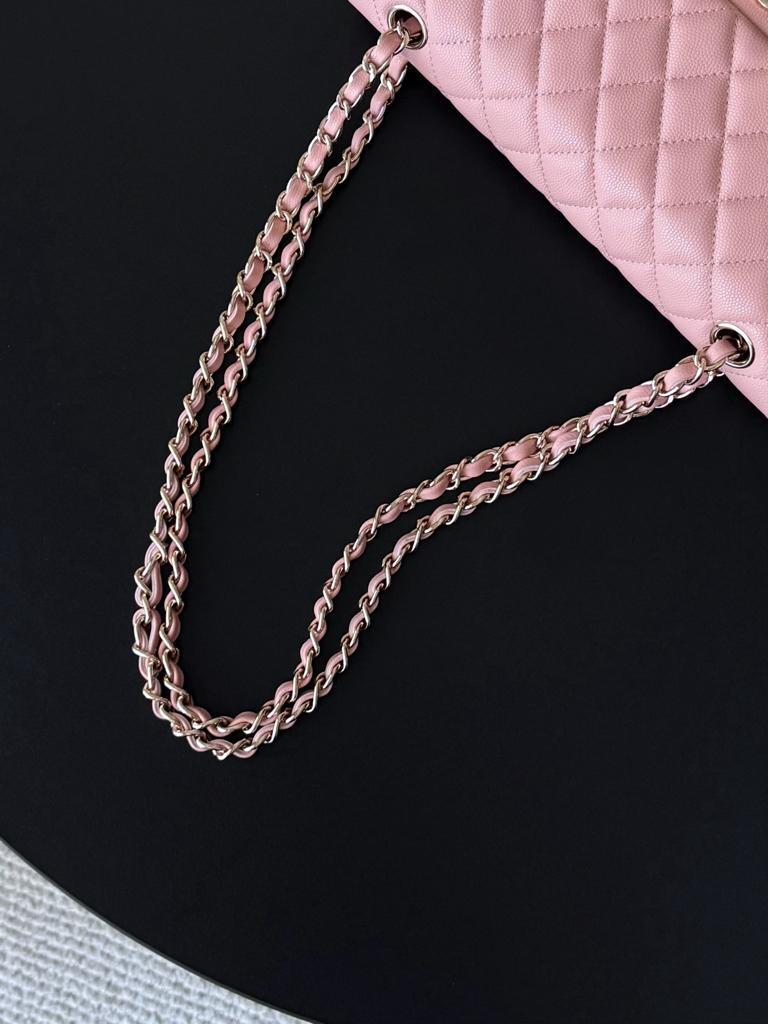 Chanel Classic Medium Double Flap Bag Grained Calfskin Light Pink Gold Hardware 25.5cm/10in view 8