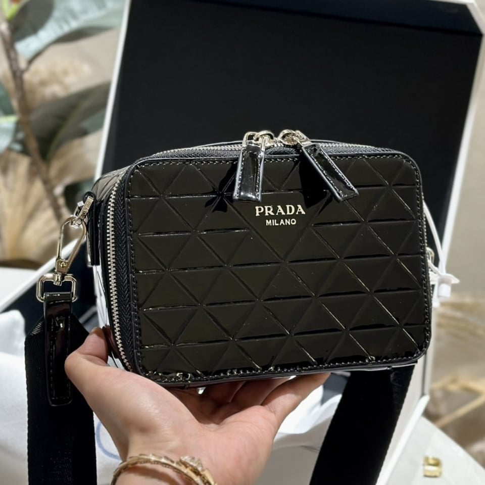 Prada Brique Brushed Leather Bag With Triangle Motif Black 18Cm view 8