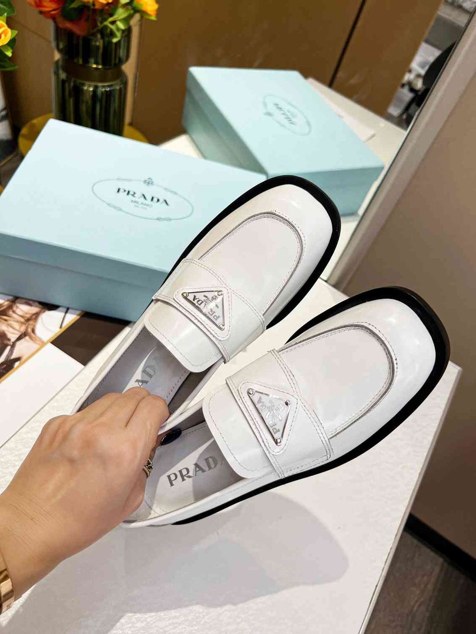 Prada Patent Leather Loafers White 1D902M069F0009F025 view 11
