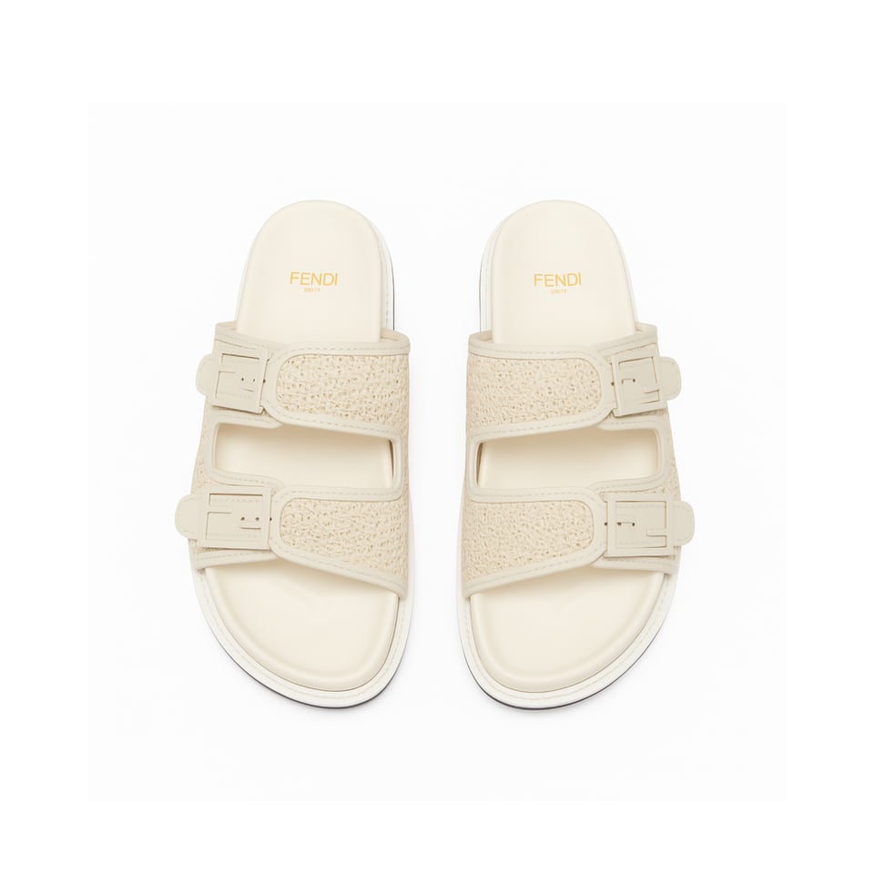 Fendi Feel Leather Sandals White