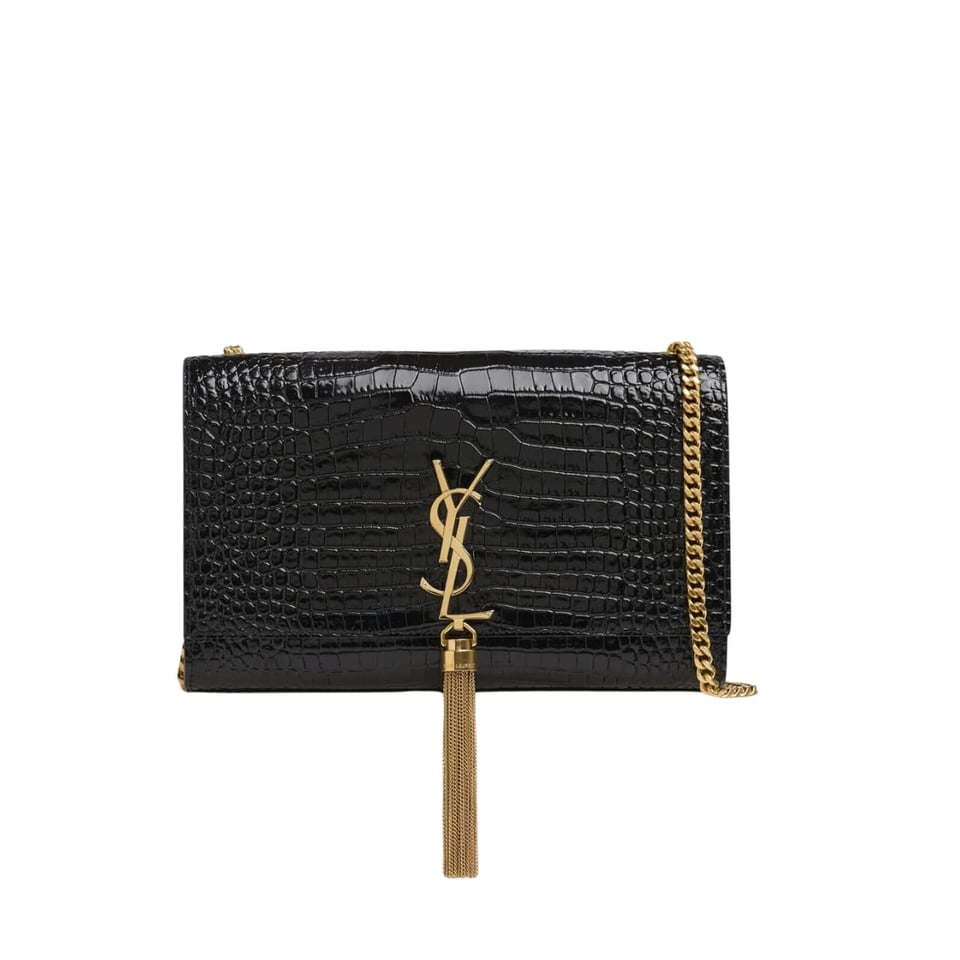 Saint Laurent Kate Medium Chain Bag With Tassel In Shiny Leather Black