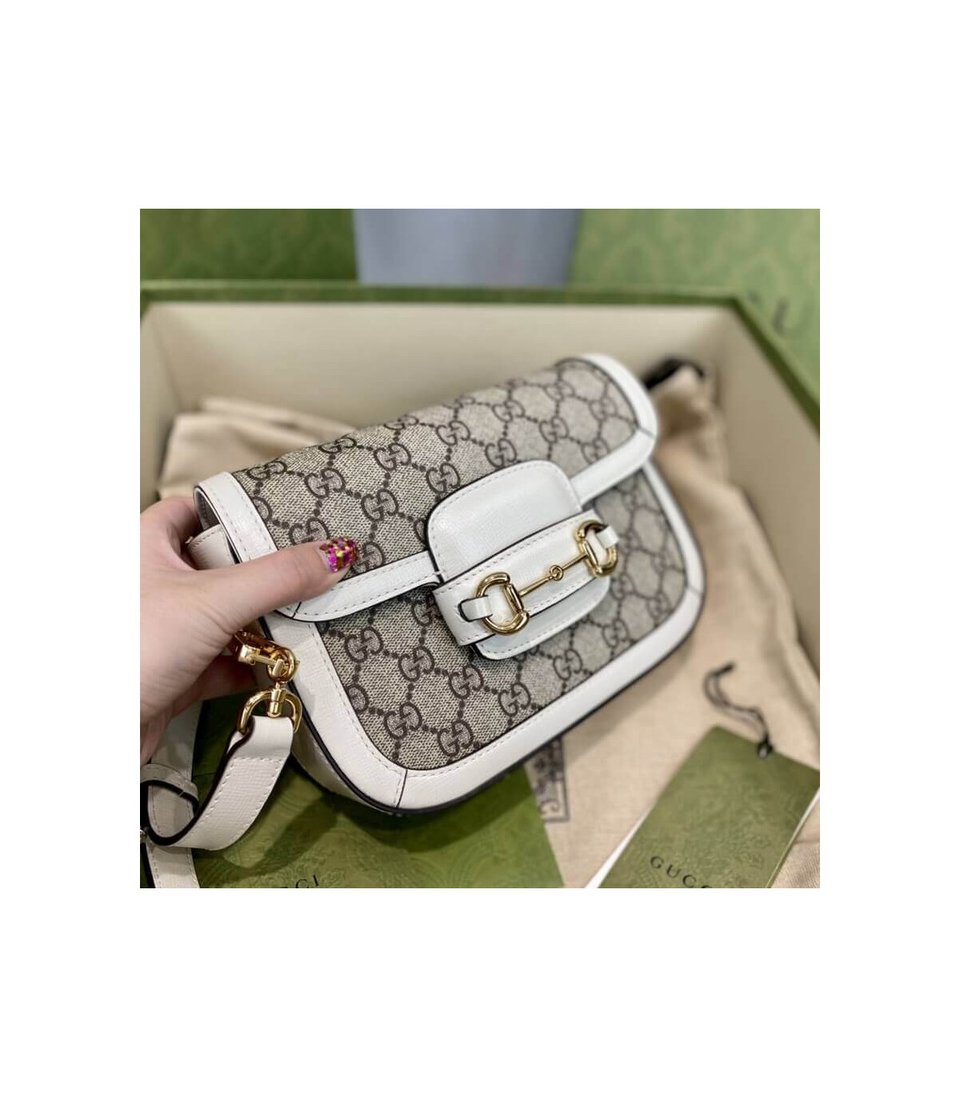 Gucci Horsebit 1955 Mini Bag in GG Supreme White 20.5cm view 7
