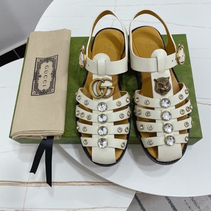 Gucci Rubber Crystal Embellishments Sandals White view 3