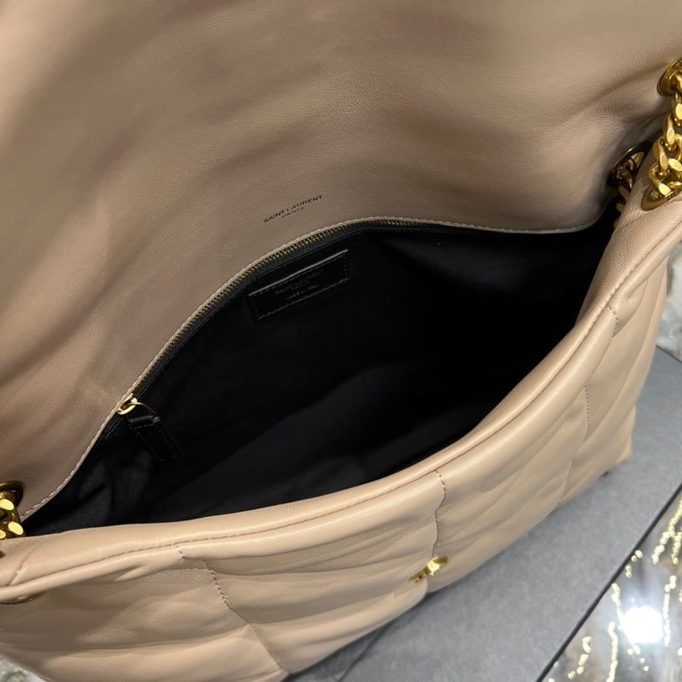 Saint Laurent Puffer Medium Chain Bag In Quilted Beige view 3