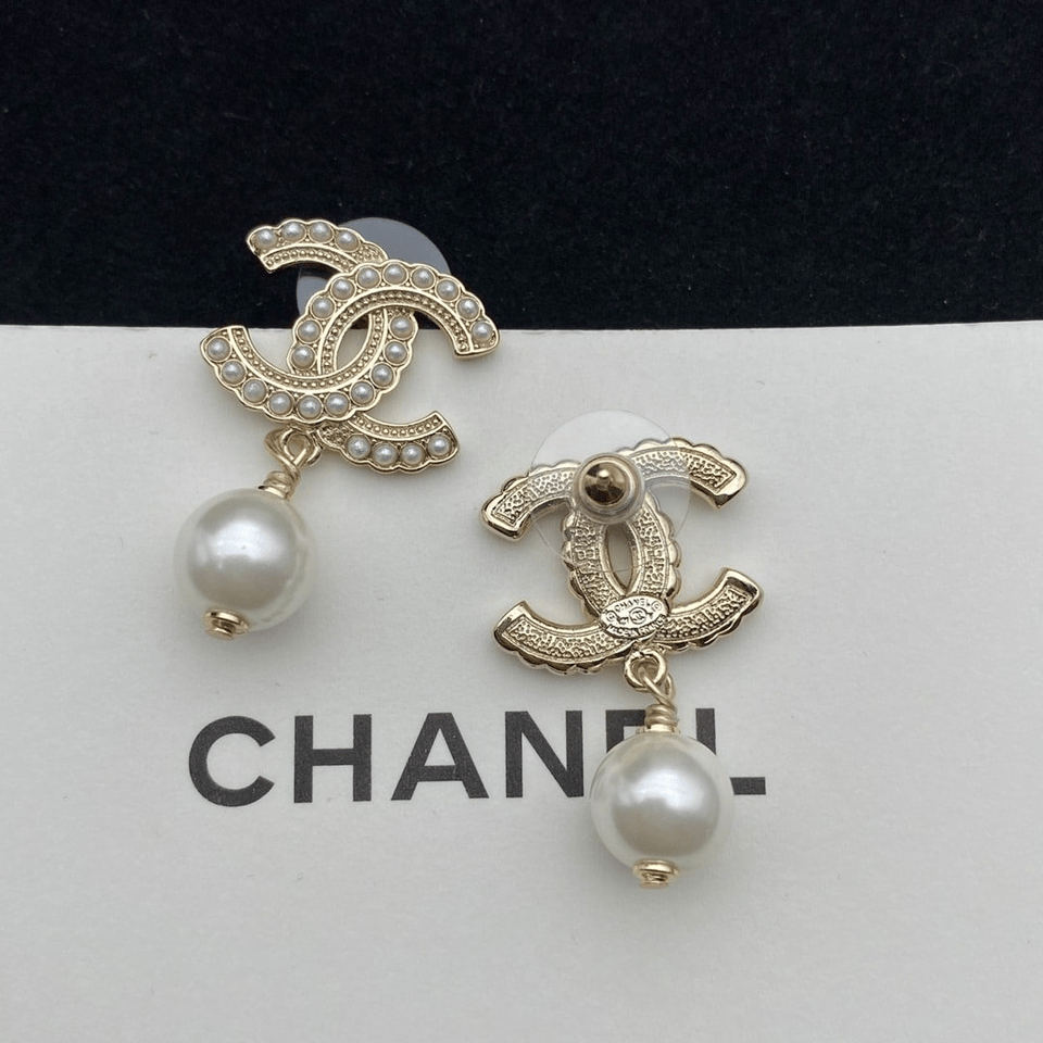 Chanel Cc Pearl Gold Earrings view 5