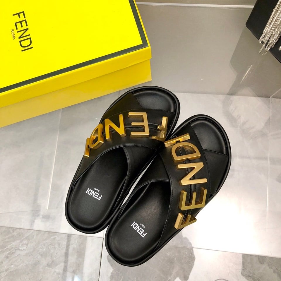 Fendi Fendigraphy Leather Slides Black 8X8289Ai1Rf1H1K view 10