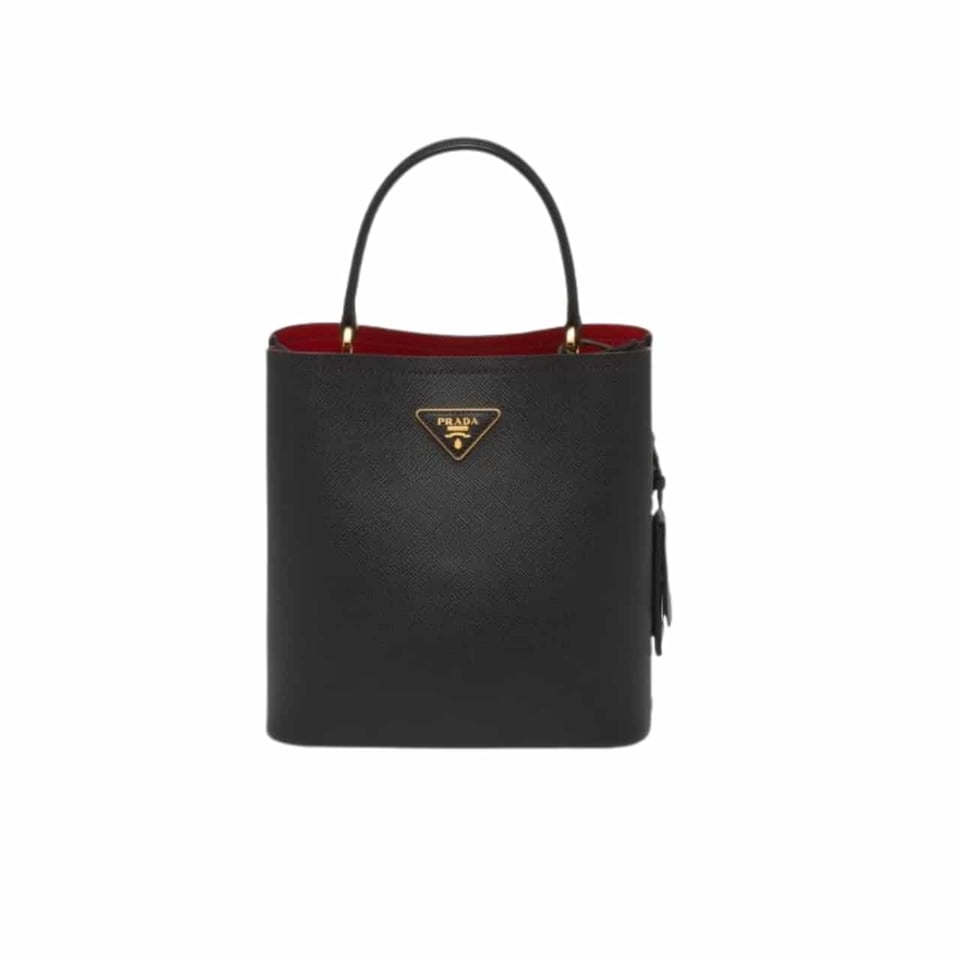 Prada Medium Saffiano Leather Panier Bag Black view 2