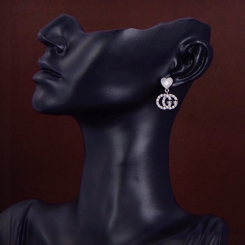 Gucci Gg Heart Earrings Silver With Crystals view 6