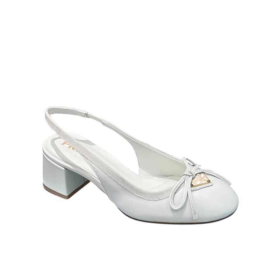 Prada Triangle Logo Bow Slingback Pump In White view 2