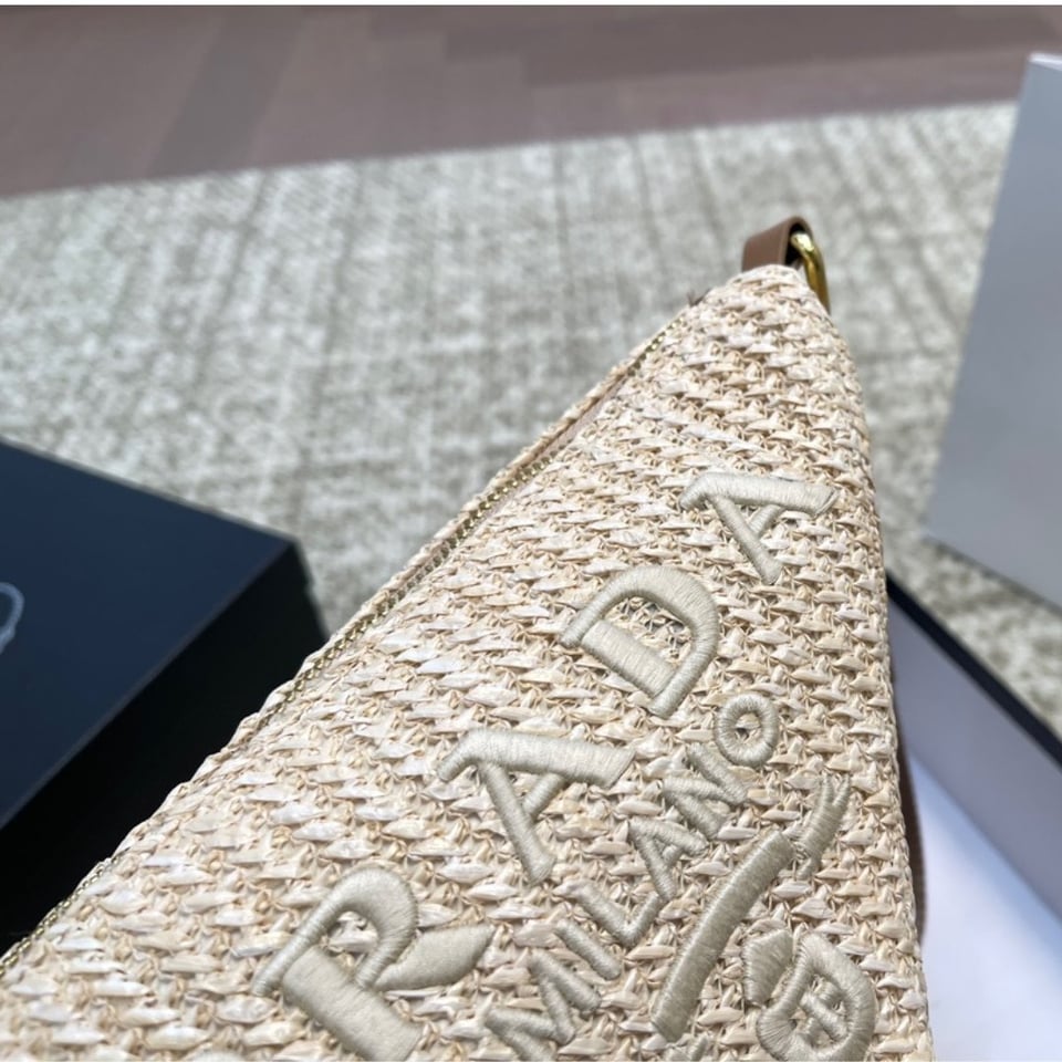 Prada Triangle Crochet Shoulder Bag Natural 25Cm view 6