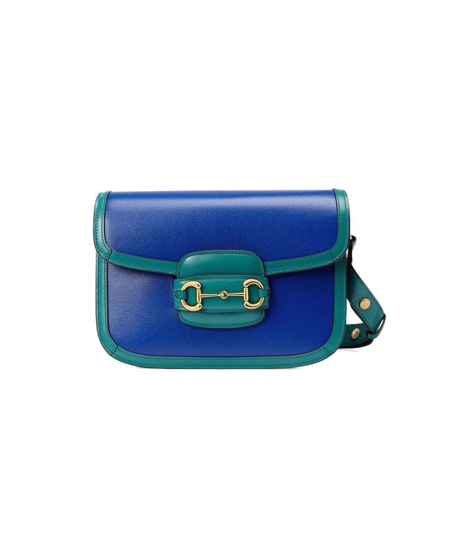 Gucci Horsebit 1955 Small Shoulder Bag Blue and Green Leather view 2