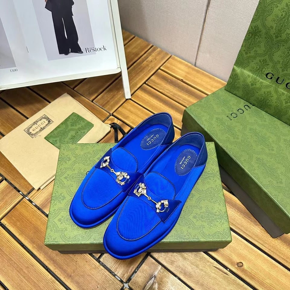 Gucci Horsebit Loafer With Crystals Blue Satin 759780 Knd90 4380 view 3