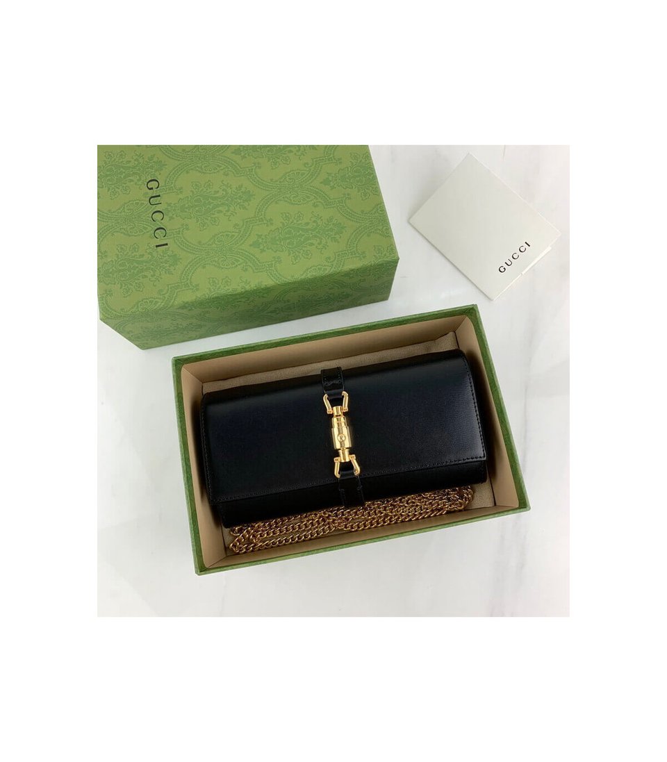 Gucci Jackie 1961 Black Calfskin Chain Wallet 19cm view 12