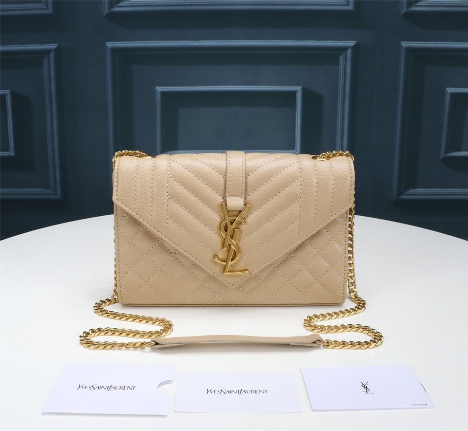 Saint Laurent Envelope Small Bag In Mix Matelasse Grain De Poudre Embossed Beige view 3