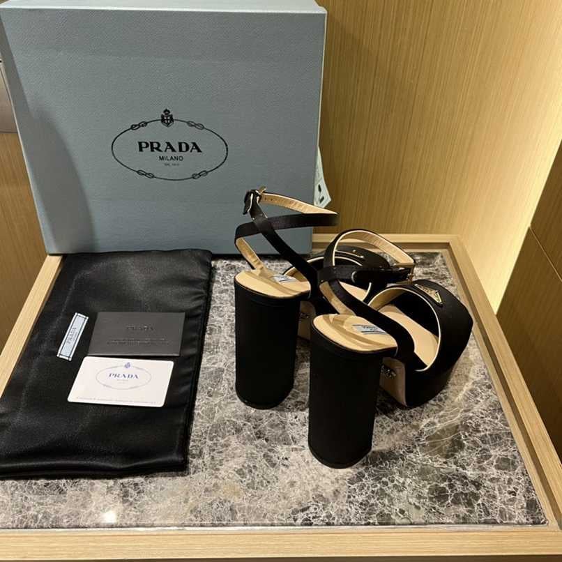 Prada High-Heeled Satin Sandals Black 1Xp48B049F0002F135 view 7