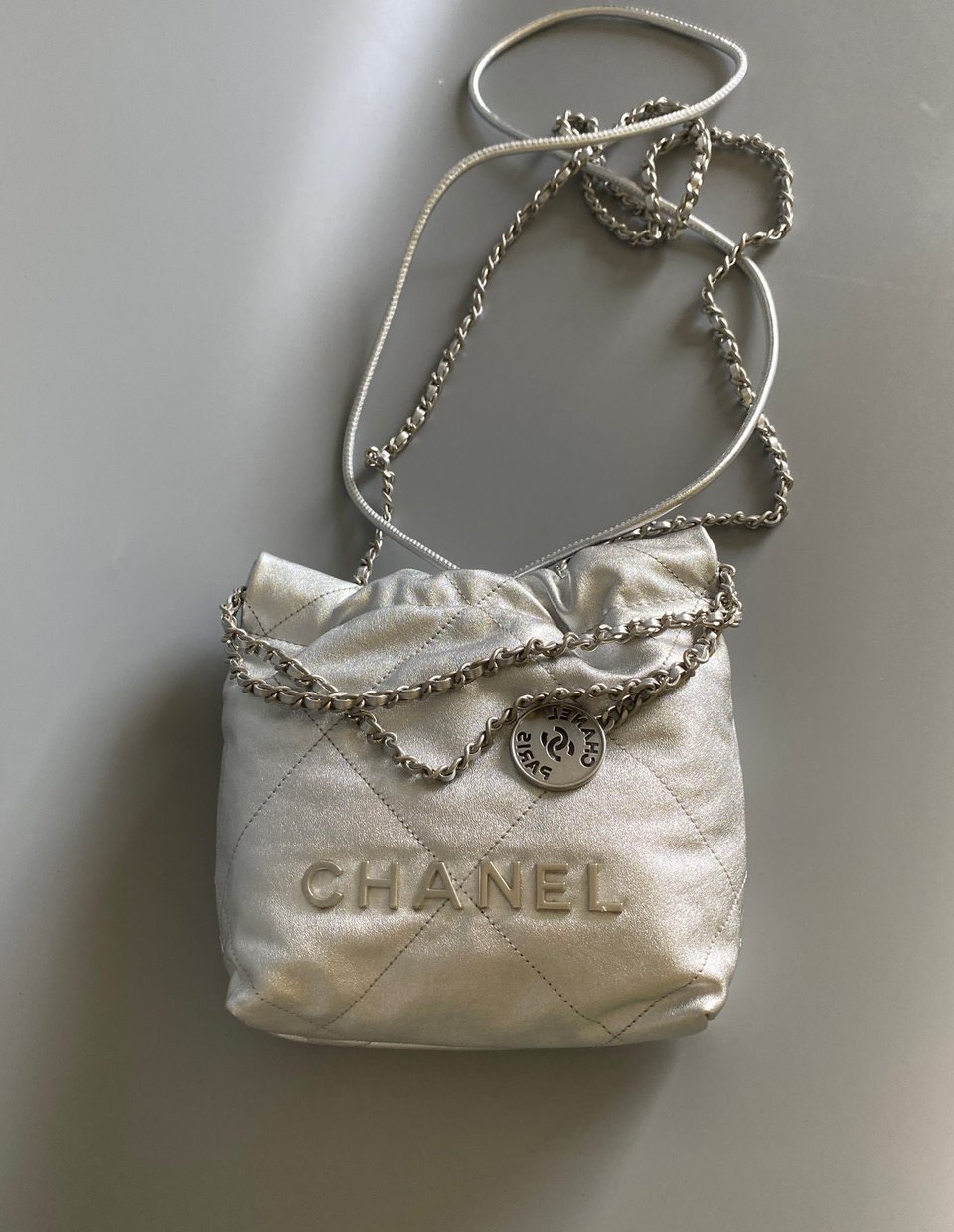 Chanel Hobo Mini 20Cm Silver Lambskin view 3