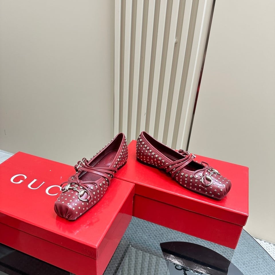 Gucci Women’S Horsebit Ballet Flat Allover Studs Red 821218 Aaeev 6249 view 5