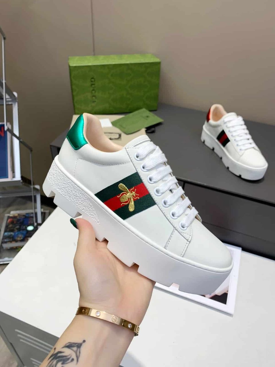 Gucci Ace Embroidered Platform Sneaker ?White 577573 Dope0 9064 view 3